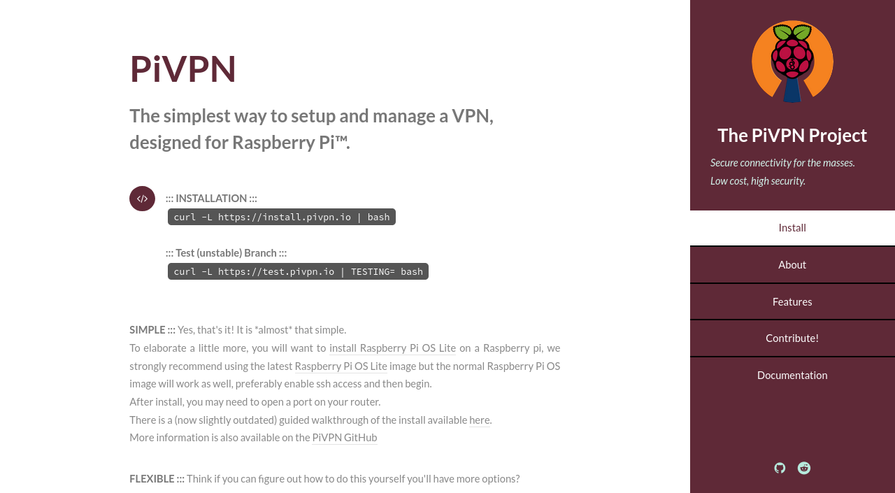 Page d’accueil du site web de PiVPN