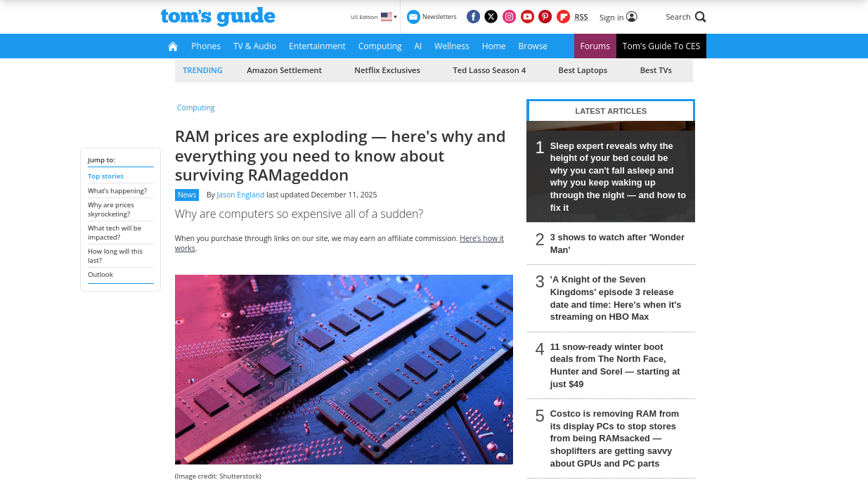 Les composantes informatiques, et en particulier de la mémoire vive (RAM), sont en proie à une flambée des prix face à l’explosion de la demande par les grands industriels, via Tom’s Hardware.