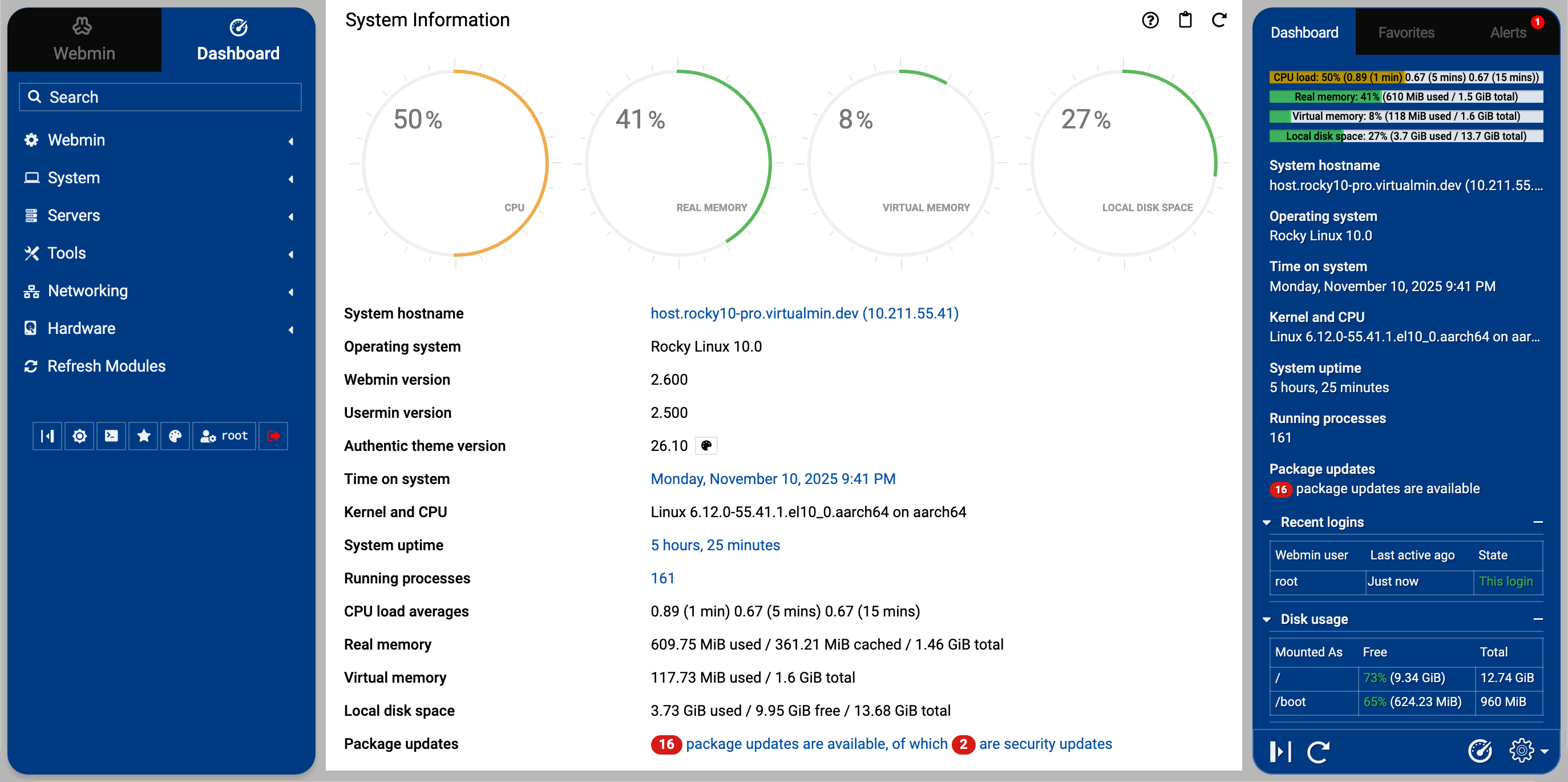 Capture d’écran de Webmin (courtoisie : Webmin.com)
