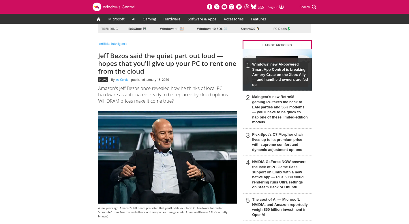 En entrevue, Jeff Bezos se montre d’avis que l’informatique à grande échelle va prévaloir sur les initiatives locales, via Windows Central.