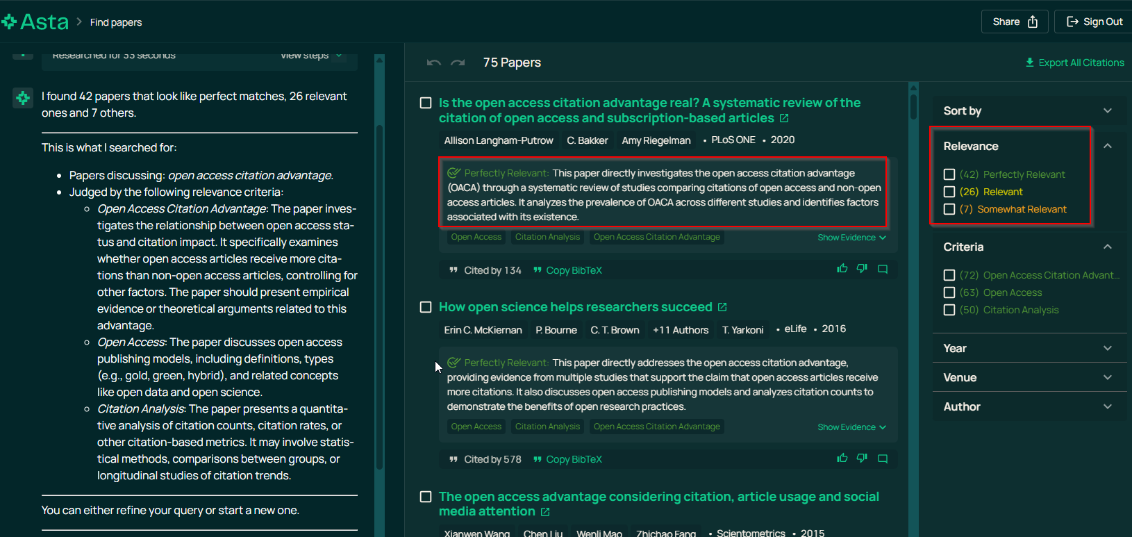 Asta présente la justification de la catégorie de pertinence