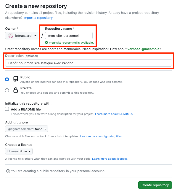 Création d’un nouveau dépôt sur GitHub